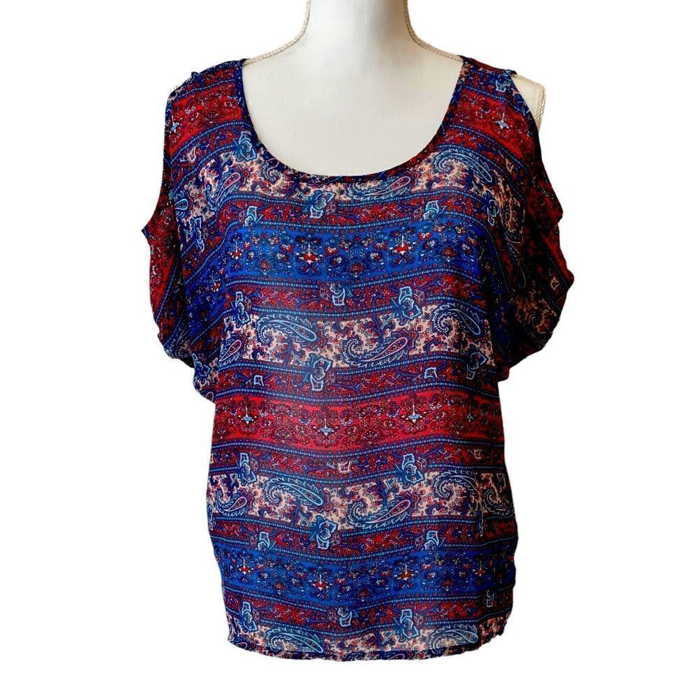 American Dream Cold Shoulder Paisley Blouse Size Medium